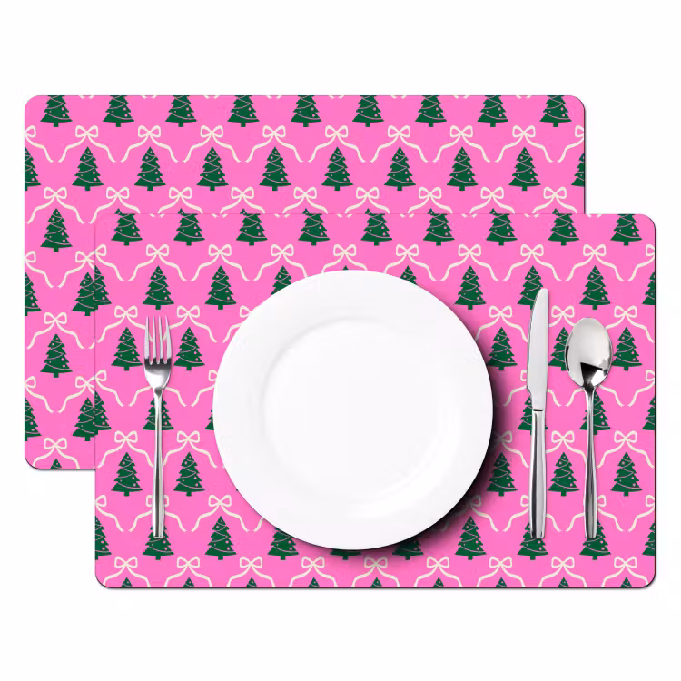 Tischset - 6 Stück - Weihnachten – Rosa – Weiß – Schleife — 2