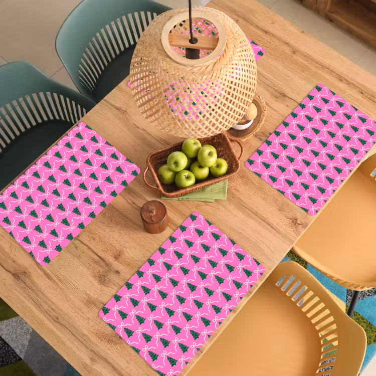 Tischset - 6 Stück - Weihnachten – Rosa – Weiß – Schleife — 5