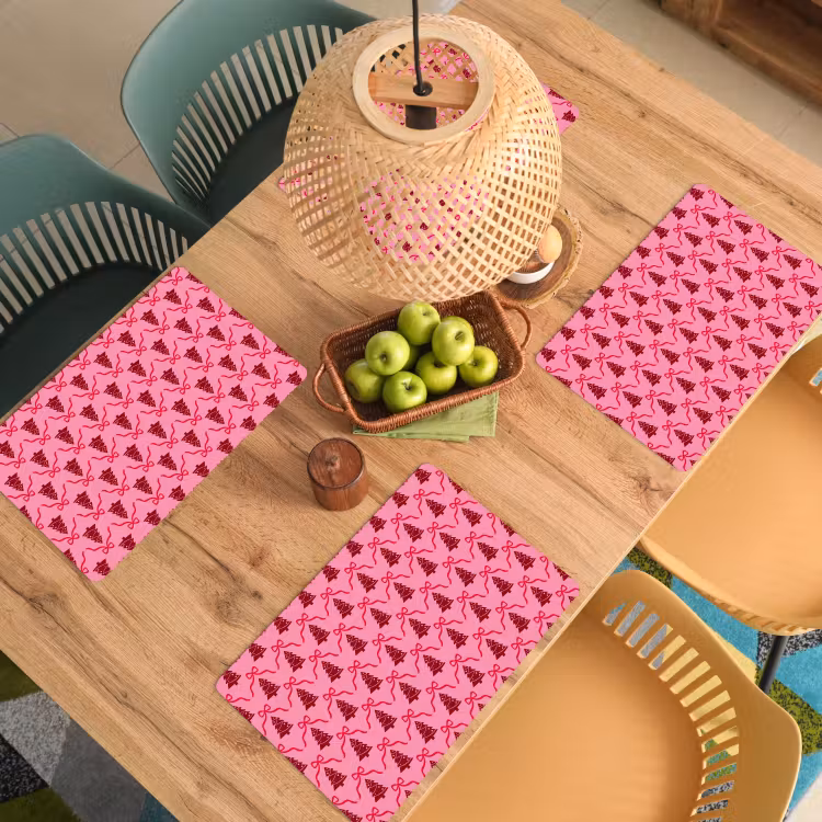 Tischset - 6 Stück - Weihnachten – Rot – Rosa – Schleife — 5