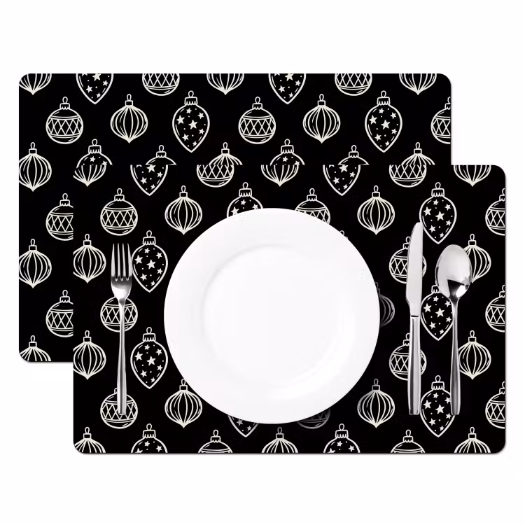 Tischset - 6 Stück - Weihnachtskugel – Weiß – Schwarz — 2