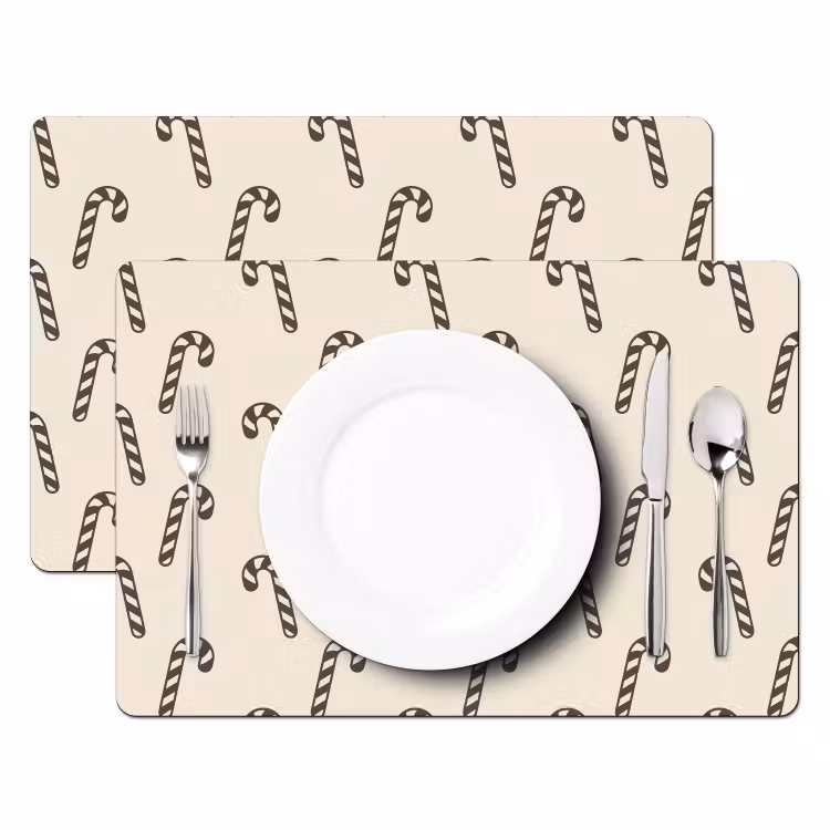 Tischset - 6 Stück - Weihnachten – Grau – Creme – Zuckerstange — 2