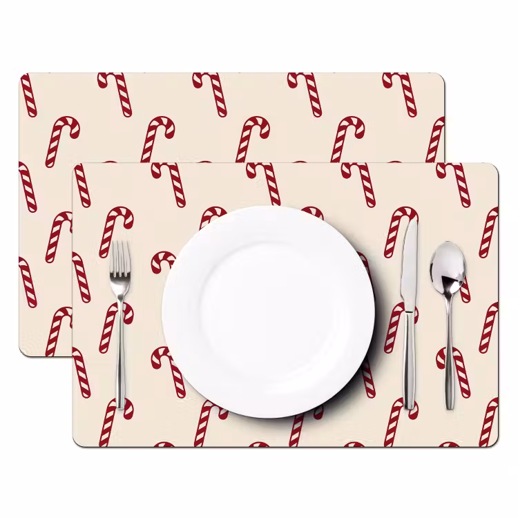 Tischset - 6 Stück - Weihnachten – Rot – Creme – Zuckerstange — 2