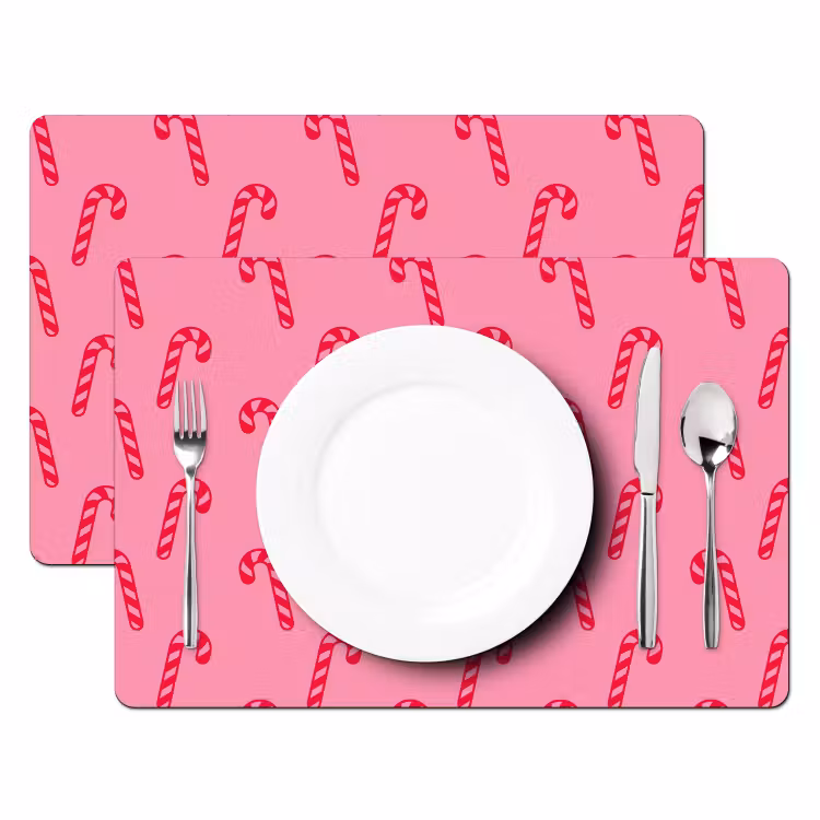 Tischset - 6 Stück - Weihnachten – Rot – Rosa – Zuckerstange — 2