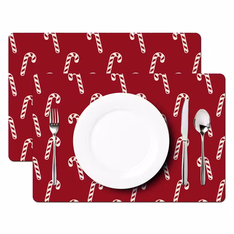 Tischset - 6 Stück - Weihnachten – Rot – Weiß – Zuckerstange — 2