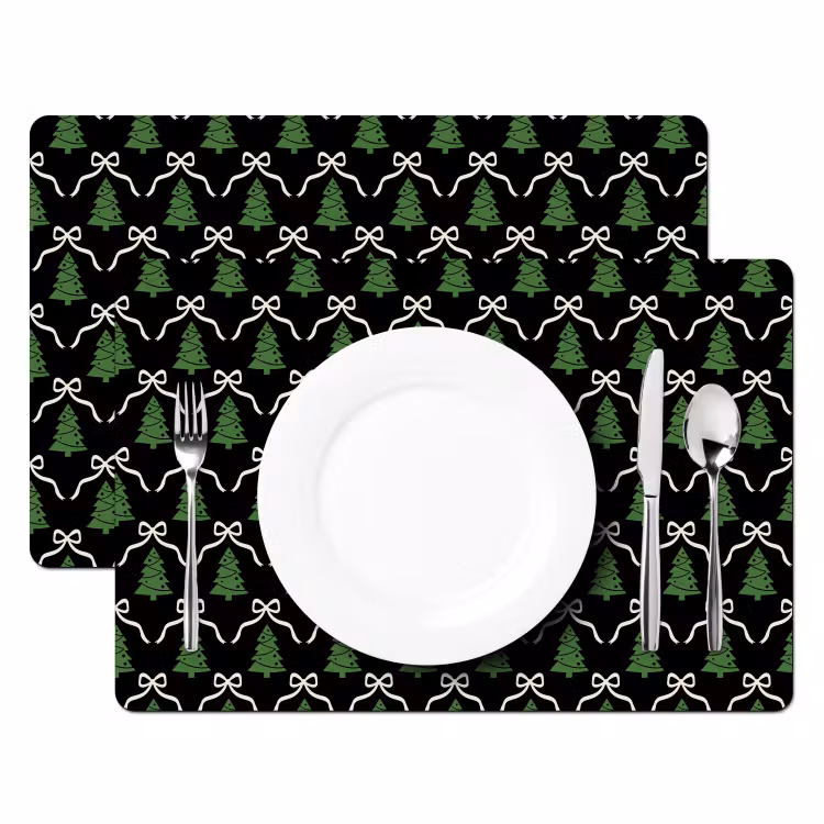 Tischset - 6 Stück - Weihnachten – Schwarz – Weiß – Schleife — 2