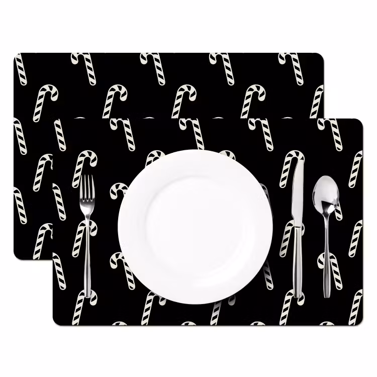 Tischset - 6 Stück - Weihnachten – Schwarz – Weiß – Zuckerstange — 2