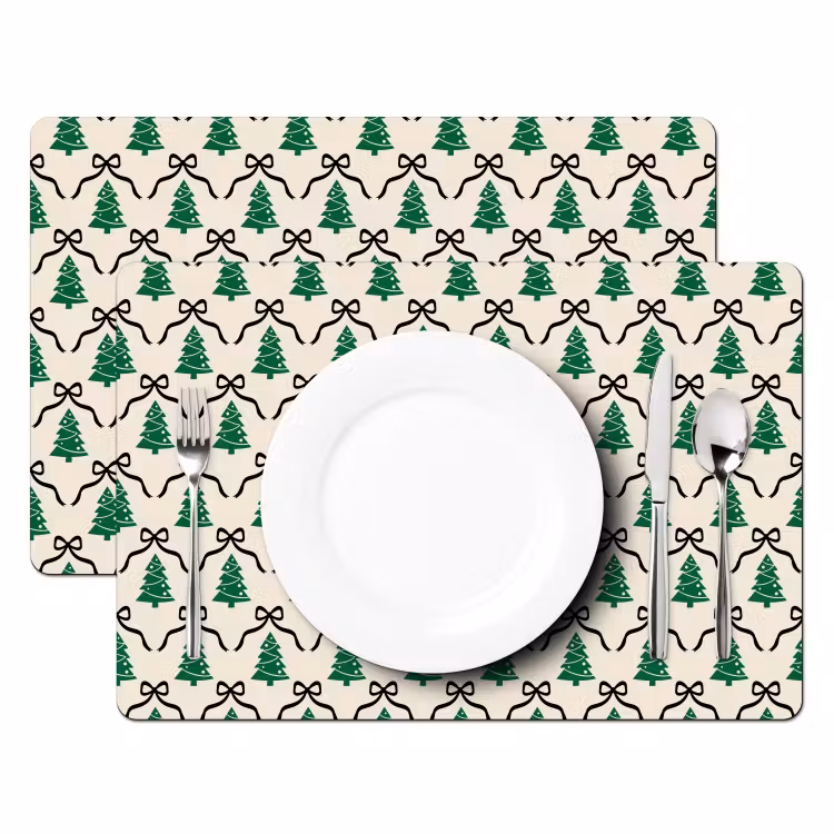 Tischset - 6 Stück - Weihnachten – Weiß – Schwarz – Schleife — 2