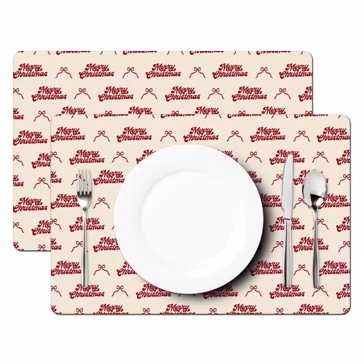 Tischset - 6 Stück - Text – Rot – Creme – Schleife — 2