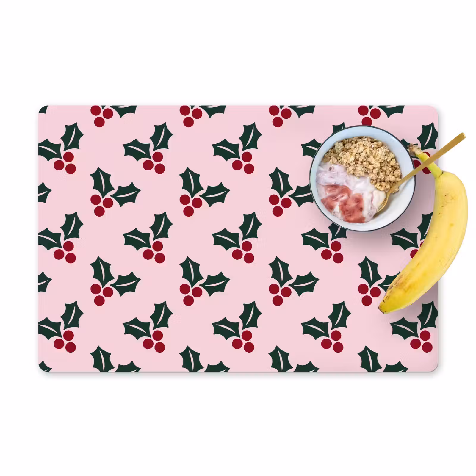 Tischset - 6 Stück - Weihnachten – Stechpalme – Grün – Rosa — 1