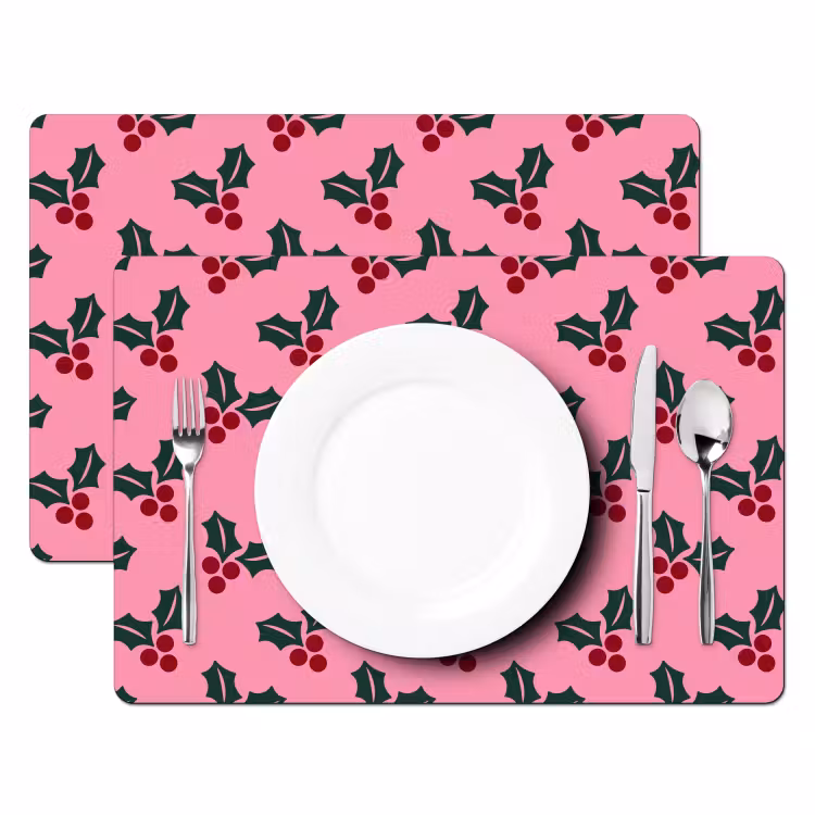 Tischset - 6 Stück - Rosa – Weihnachten – Stechpalme — 2