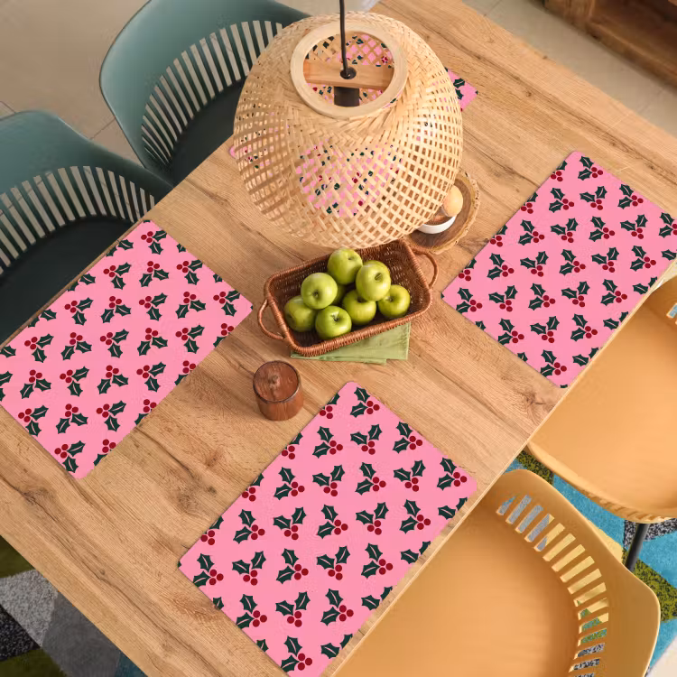 Tischset - 6 Stück - Rosa – Weihnachten – Stechpalme — 5