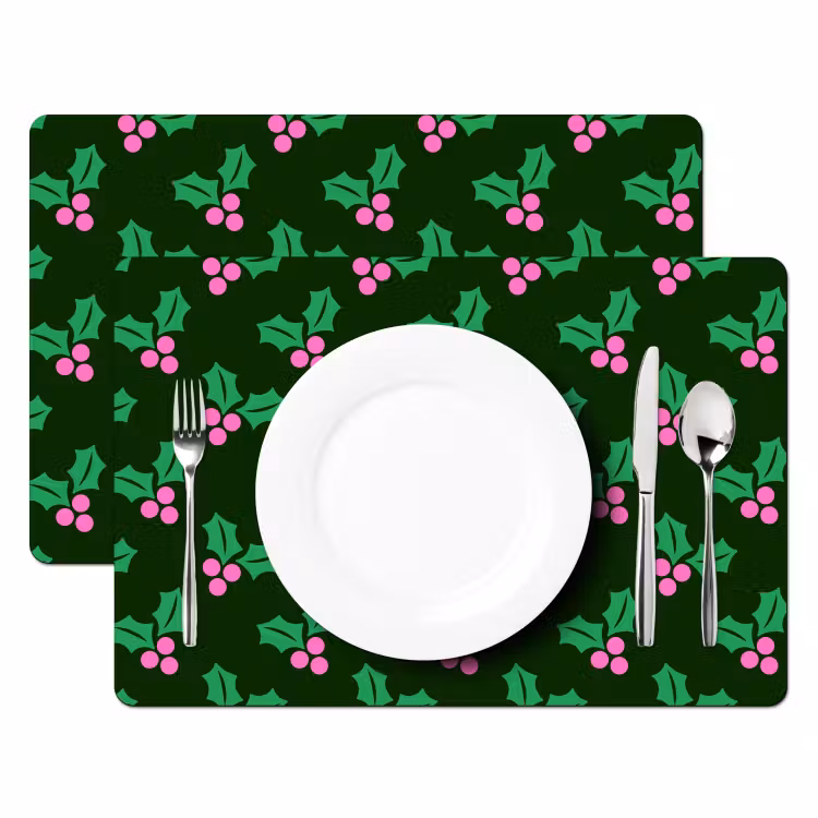 Tischset - 6 Stück - Stechpalme – Grün – Rosa – Weihnachten — 2