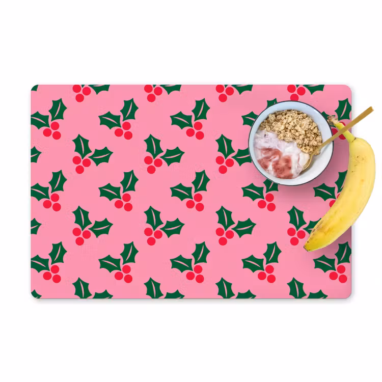 Tischset - 6 Stück - Stechpalme – Weihnachten – Rosa — 1