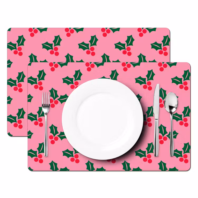 Tischset - 6 Stück - Stechpalme – Weihnachten – Rosa — 2