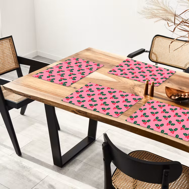 Tischset - 6 Stück - Stechpalme – Weihnachten – Rosa — 4