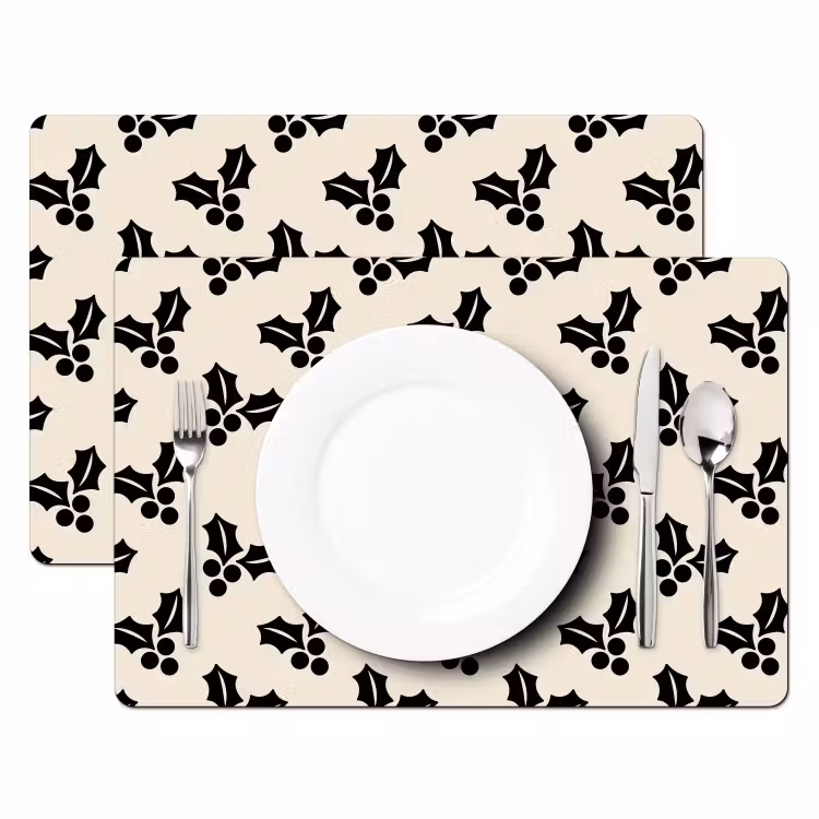 Tischset - 6 Stück - Stechpalme – Weiß – Schwarz – Weihnachten — 2