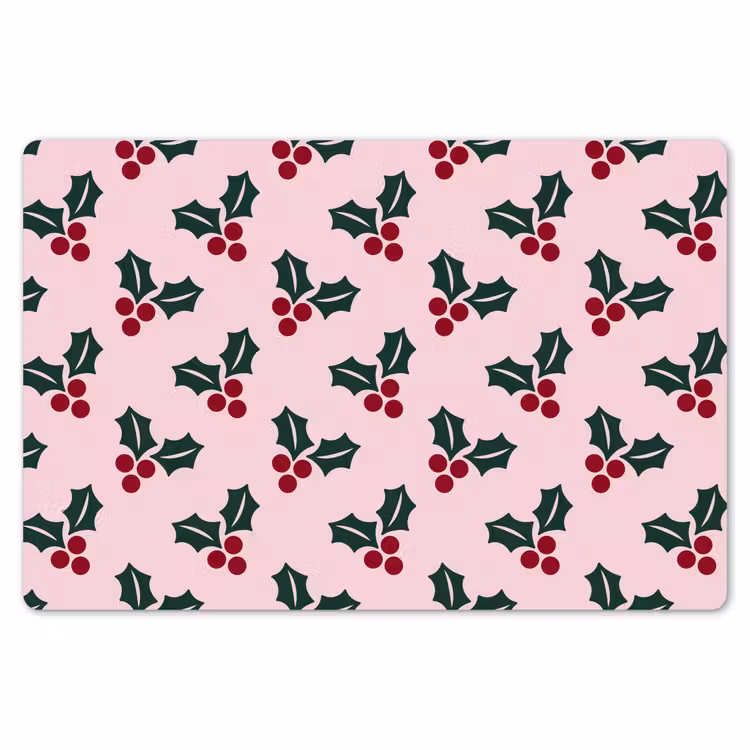 Tischset - 6 Stück - Weihnachten – Stechpalme – Grün – Rosa — 6