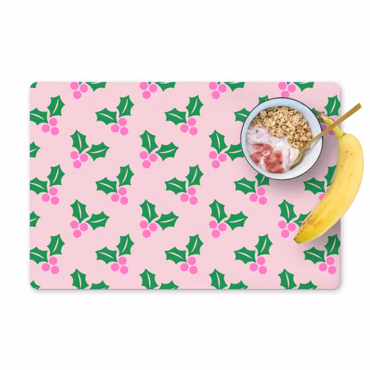Tischset - 6 Stück - Weihnachten – Stechpalme – Rosa — 1