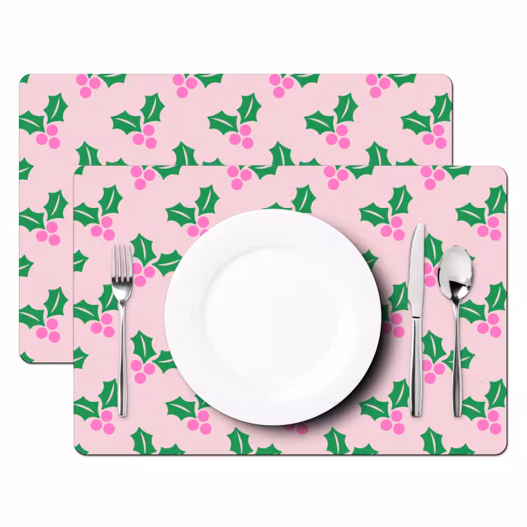 Tischset - 6 Stück - Weihnachten – Stechpalme – Rosa — 2