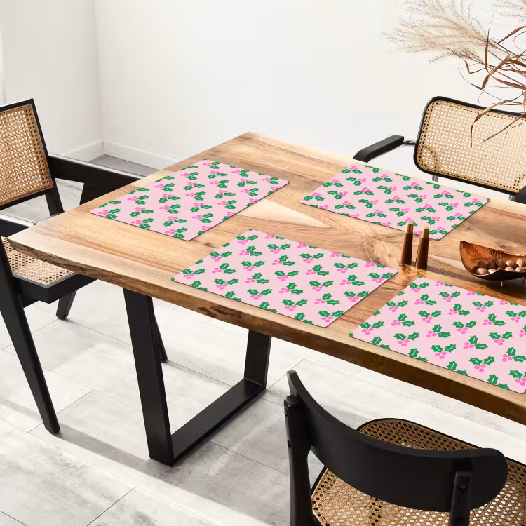 Tischset - 6 Stück - Weihnachten – Stechpalme – Rosa — 4