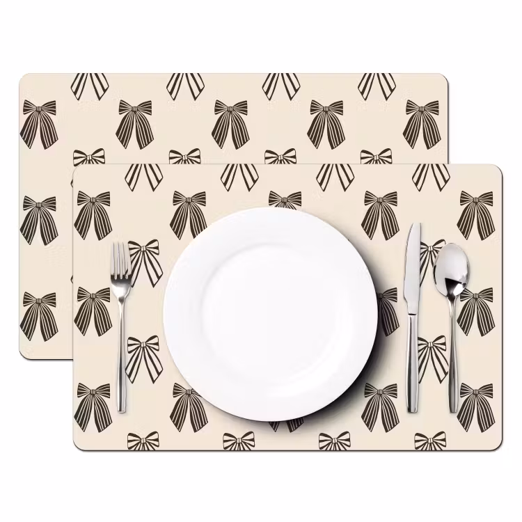 Tischset - 6 Stück - Schleifen – Weihnachten – Cremefarben – Schwarz — 2