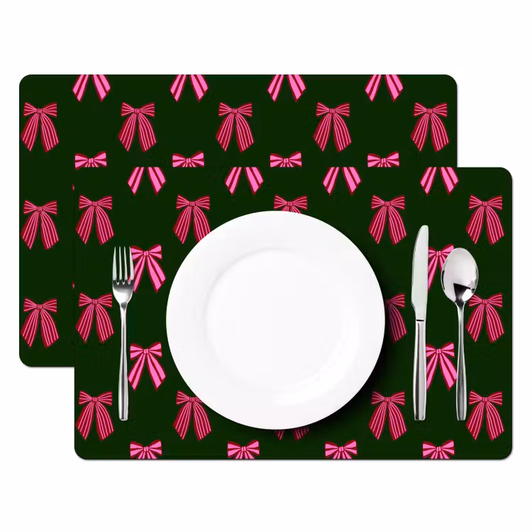 Tischset - 6 Stück - Schleifen – Weihnachten – Rosa – Grün — 2