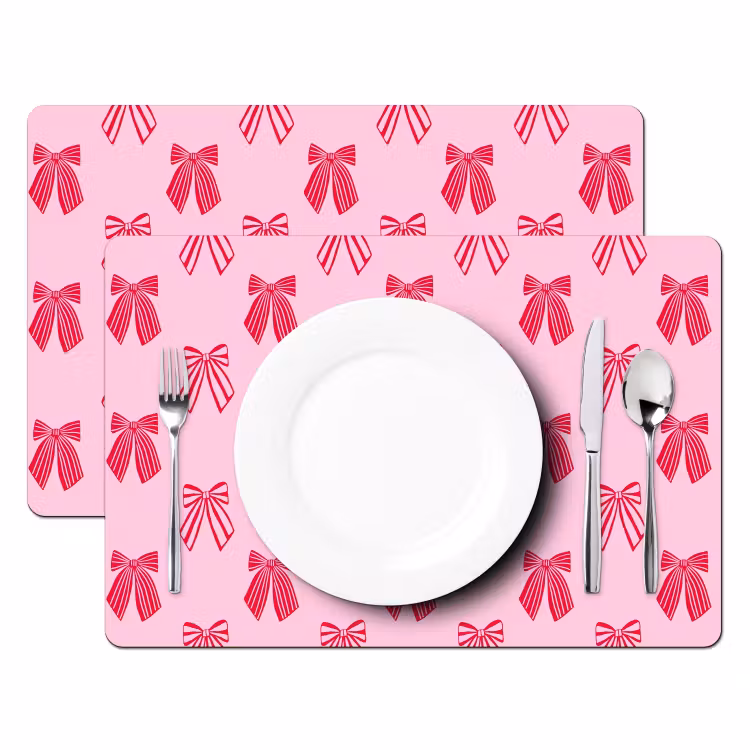 Tischset - 6 Stück - Schleifen – Weihnachten – Rosa – Rot — 2