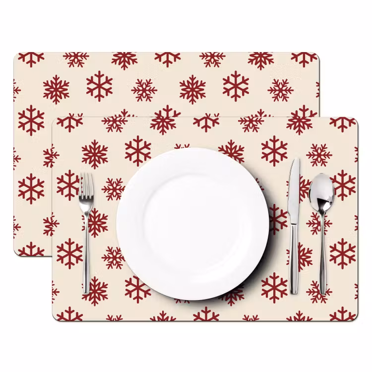 Tischset - 6 Stück - Schneeflocke – Creme – Rot — 2