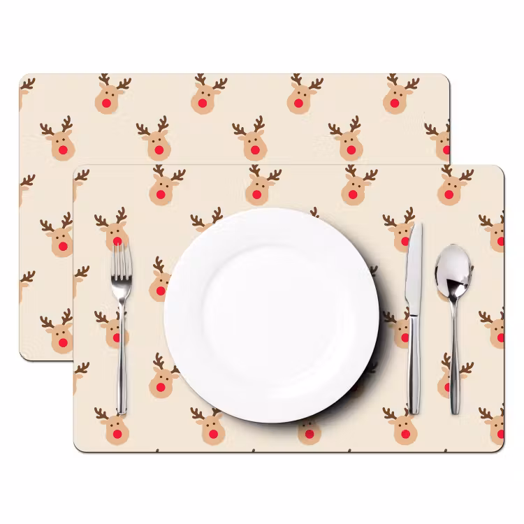Tischset - 6 Stück - Rentiere – Weihnachten – Creme — 2