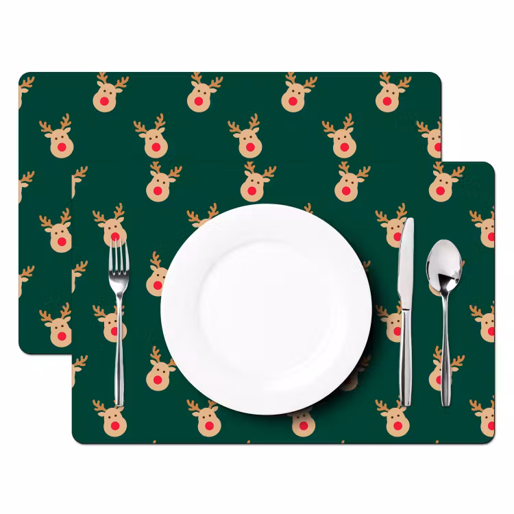 Tischset - 6 Stück - Rentiere – Weihnachten – Grün — 2