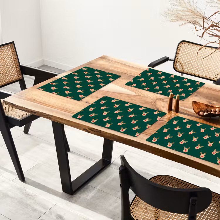 Tischset - 6 Stück - Rentiere – Weihnachten – Grün — 4