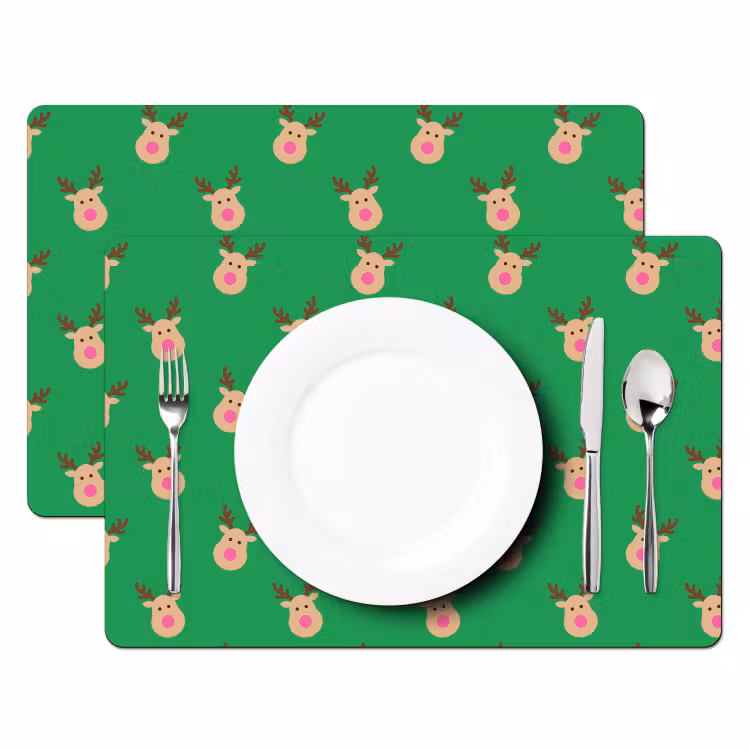 Tischset - 6 Stück - Rentiere – Weihnachten – Neon – Grün — 2