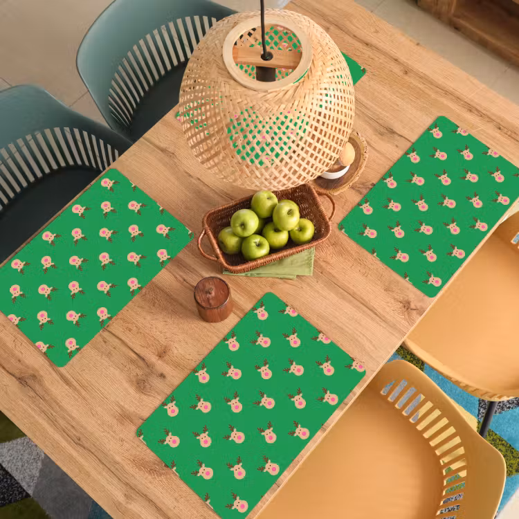 Tischset - 6 Stück - Rentiere – Weihnachten – Neon – Grün — 5