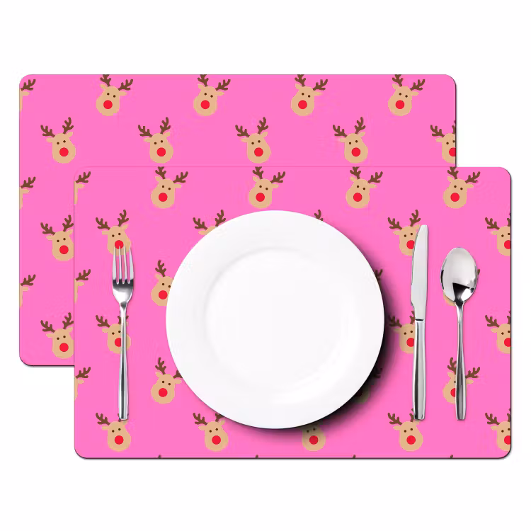 Tischset - 6 Stück - Rentiere – Weihnachten – Neon – Rosa — 2
