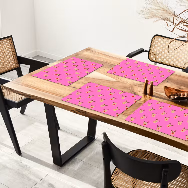 Tischset - 6 Stück - Rentiere – Weihnachten – Neon – Rosa — 4