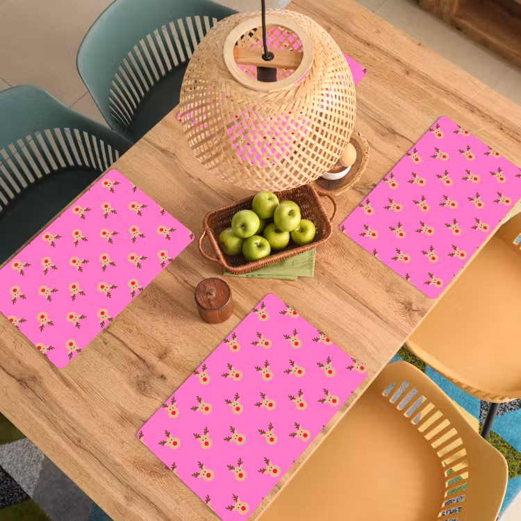 Tischset - 6 Stück - Rentiere – Weihnachten – Neon – Rosa — 5