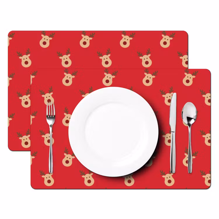 Tischset - 6 Stück - Rentiere – Weihnachten – Rot — 2