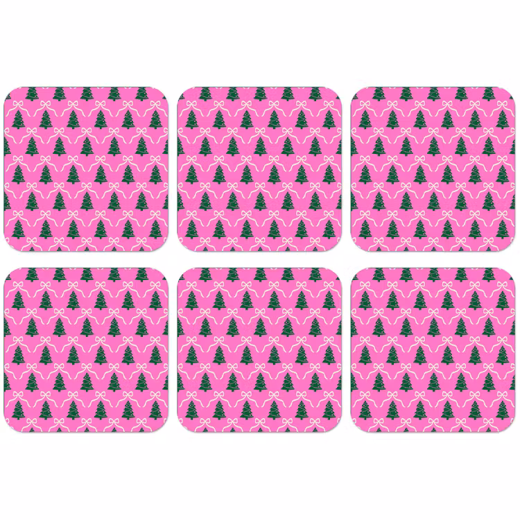 Untersetzer - Weihnachten – Rosa – Weiß – Schleife — 1