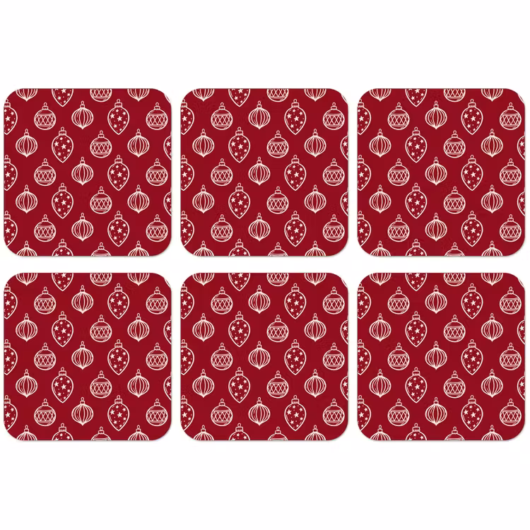 Untersetzer - Weihnachtskugel – Rot – Cremefarben — 1