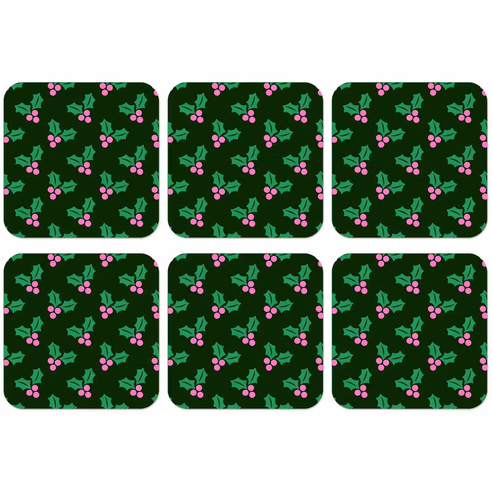 Untersetzer - Stechpalme – Grün – Rosa – Weihnachten — 1