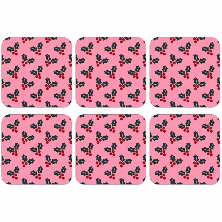 Untersetzer - Rosa – Weihnachten – Stechpalme — 1