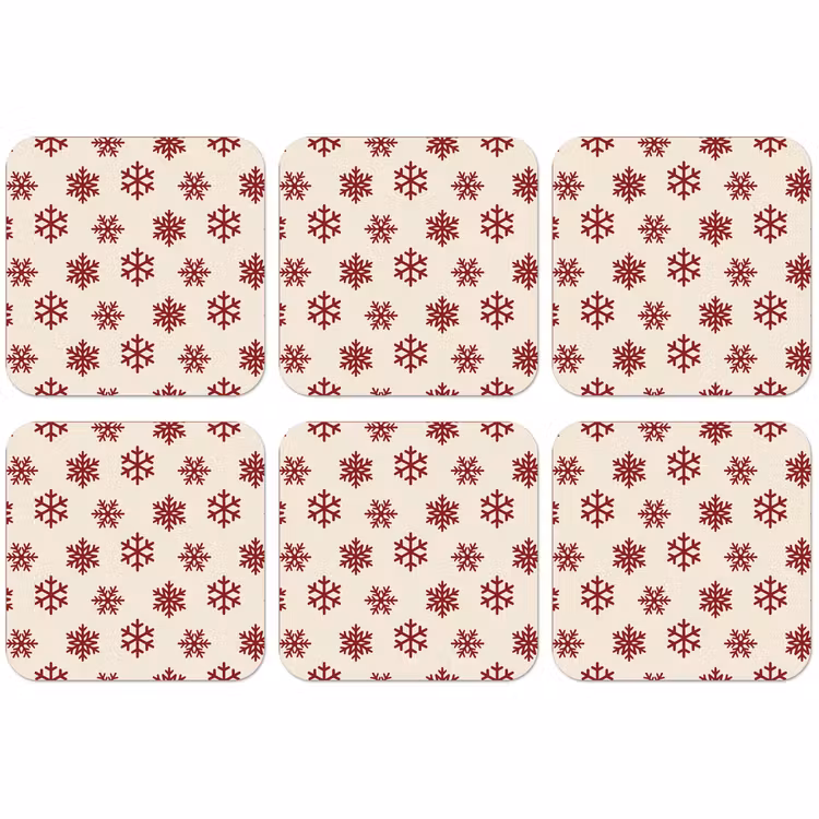 Untersetzer - Schneeflocke – Creme – Rot — 1