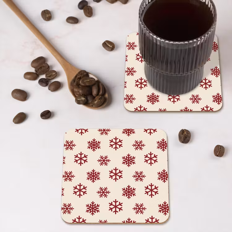 Untersetzer - Schneeflocke – Creme – Rot — 4