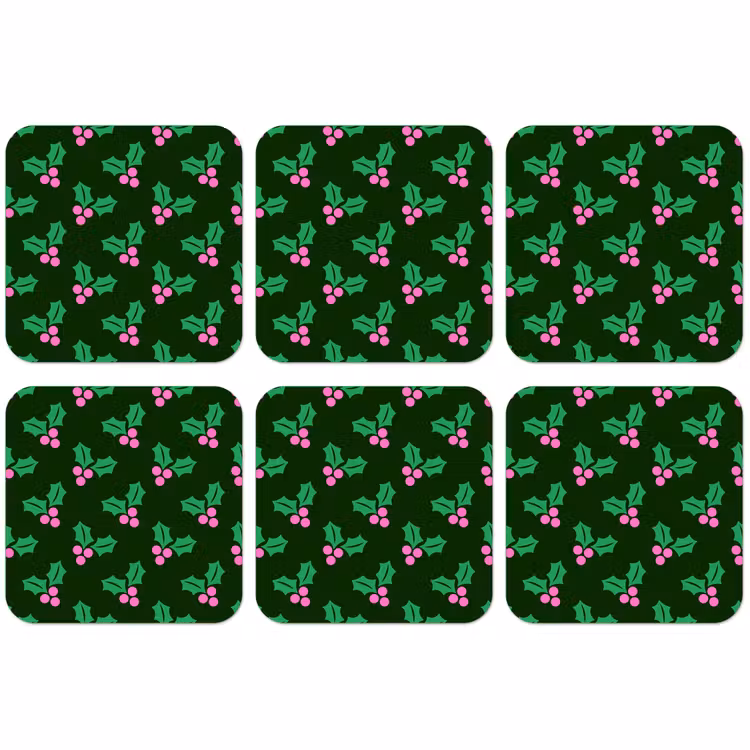 Untersetzer - Stechpalme – Grün – Rosa – Weihnachten — 1