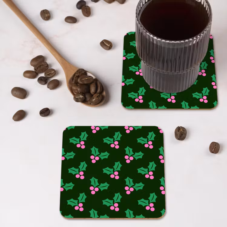 Untersetzer - Stechpalme – Grün – Rosa – Weihnachten — 4