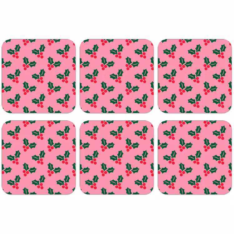 Untersetzer​ - Stechpalme – Weihnachten – Rosa — 1