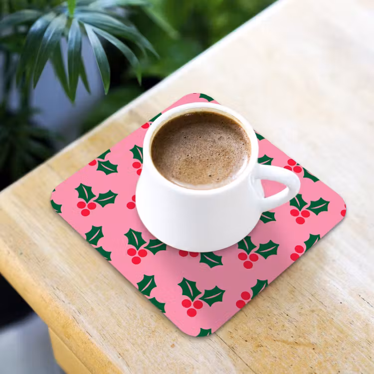 Untersetzer​ - Stechpalme – Weihnachten – Rosa — 3