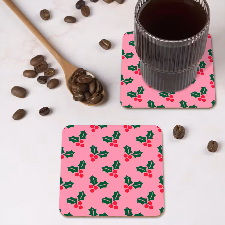 Untersetzer​ - Stechpalme – Weihnachten – Rosa — 4