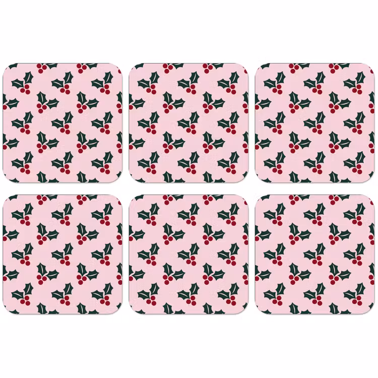 Untersetzer - Weihnachten – Stechpalme – Grün – Rosa — 1
