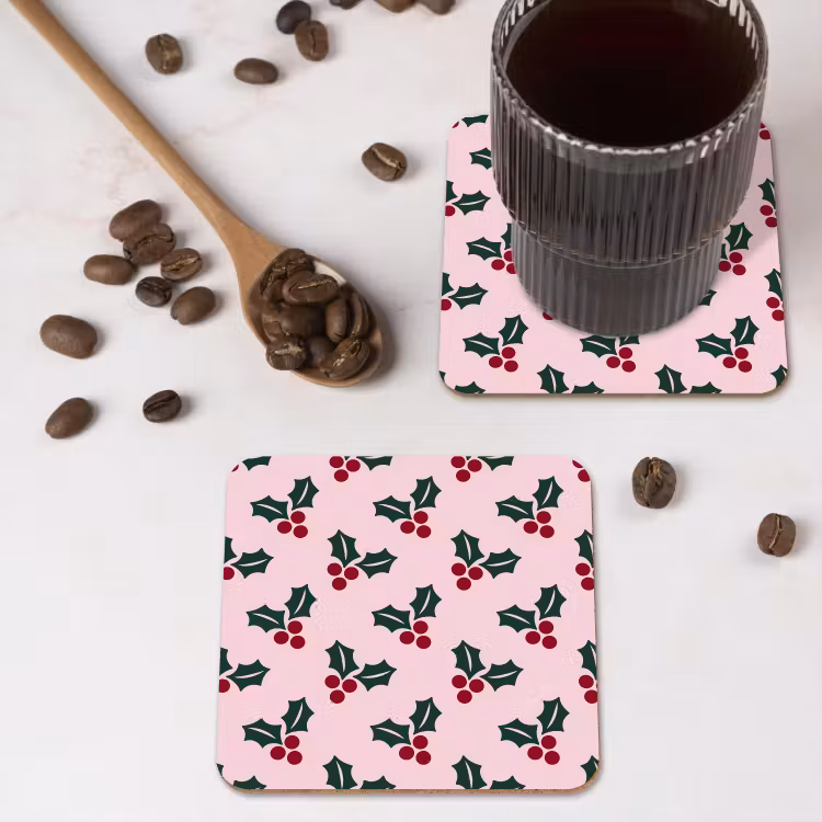 Untersetzer - Weihnachten – Stechpalme – Grün – Rosa — 4